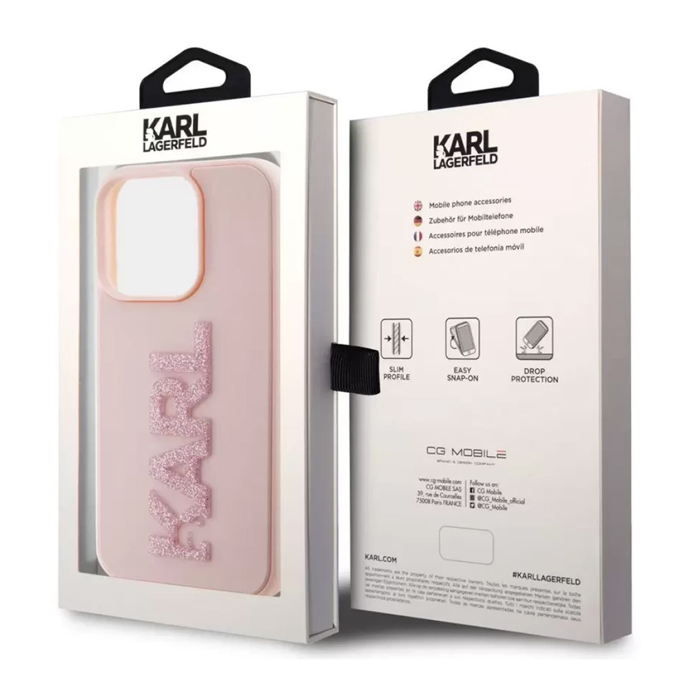 Torbica Karl Lagerfeld 3D Rubber Glitter Logo za iPhone 15 Pro Max 6.7 roze (KLHCP15X3DMBKCP)