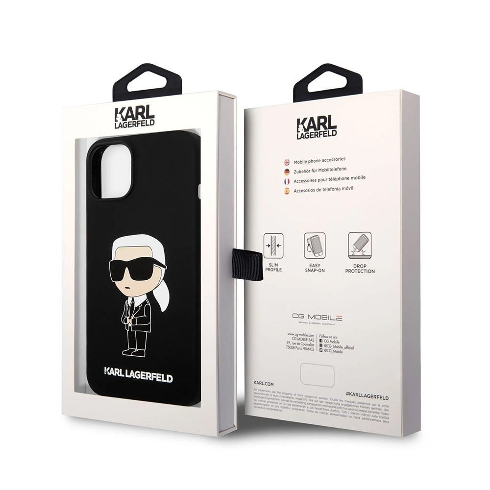 Torbica Karl Lagerfeld Hc Silicone NFT Ikonik za iPhone 15 Plus 6.7 crna (KLHCP15MSNIKBCK)