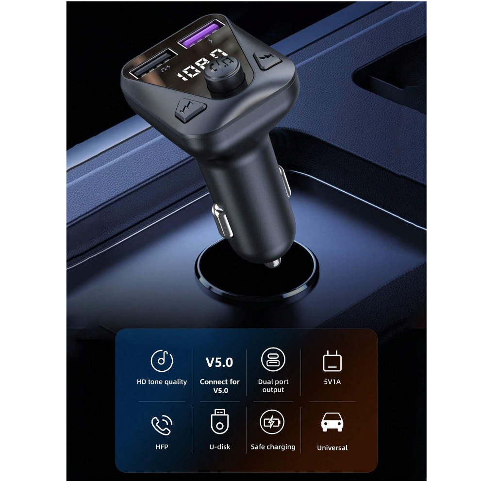 FM transmiter C43 USB, QC 3.0 Bluetooth 5.0, handsfree crni
