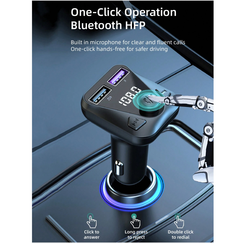 FM transmiter C43 USB, QC 3.0 Bluetooth 5.0, handsfree crni