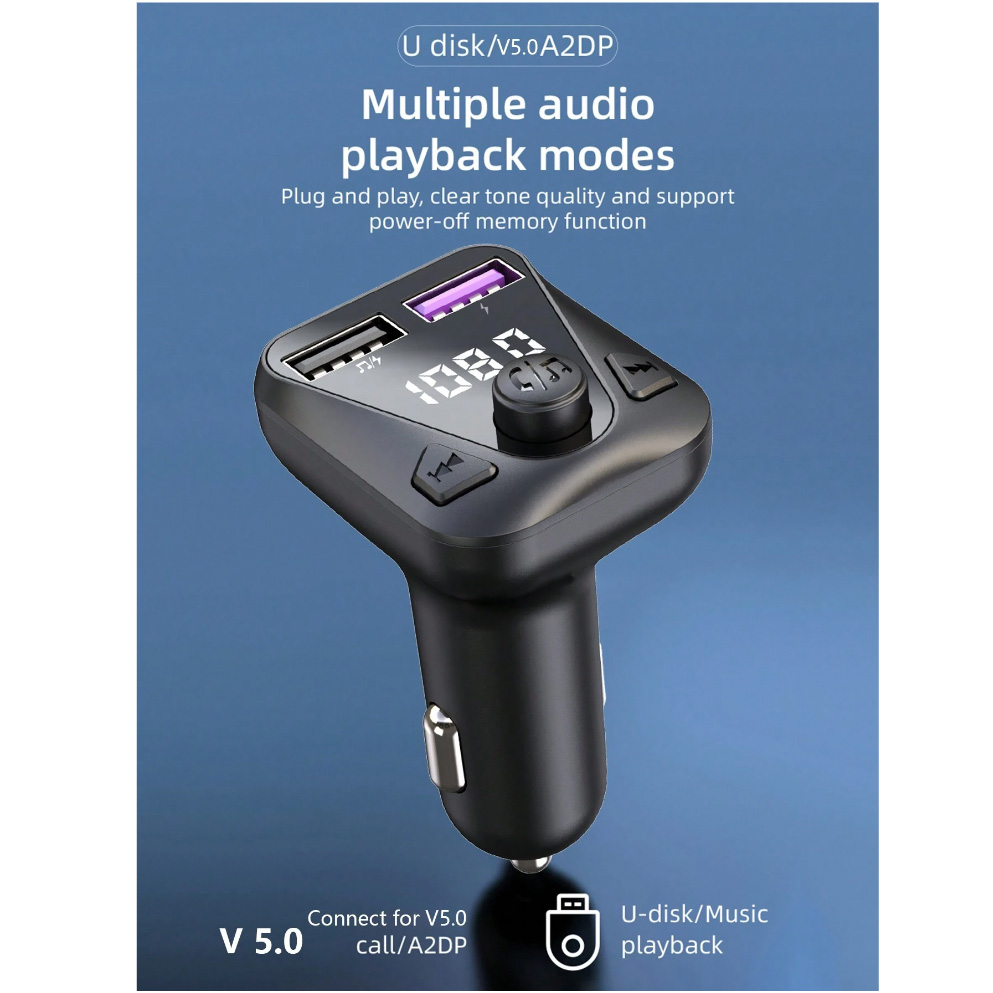 FM transmiter C43 USB, QC 3.0 Bluetooth 5.0, handsfree crni