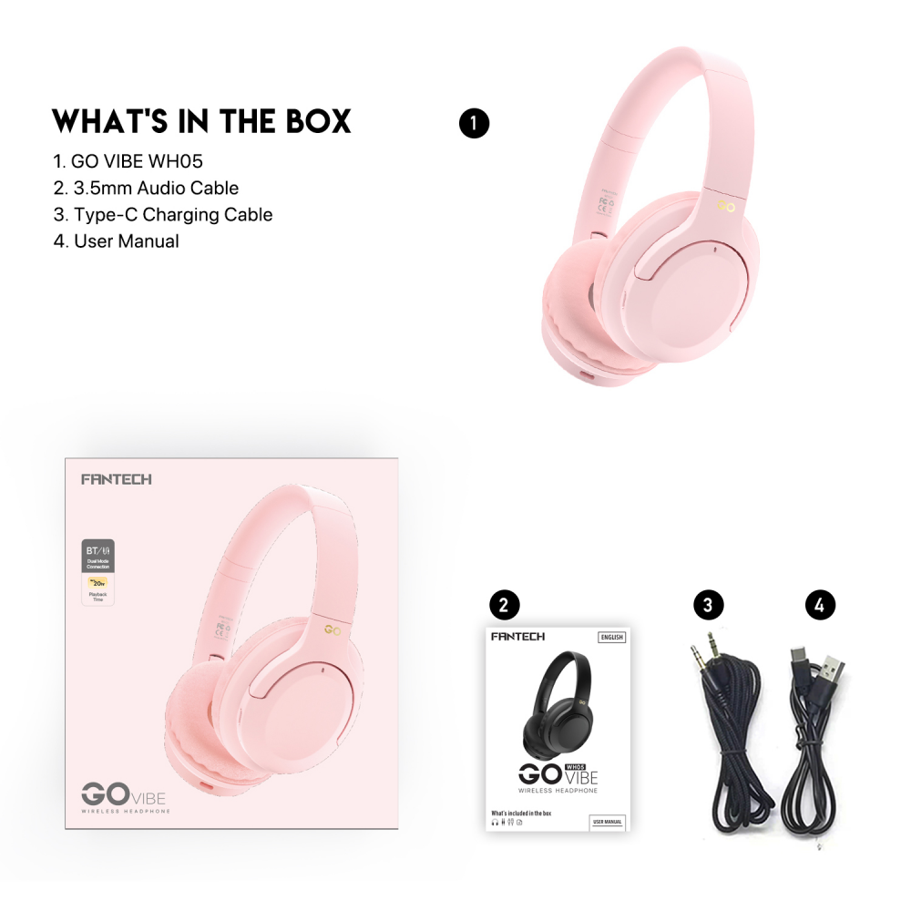 Bluetooth slusalice Fantech GO Vibe WH05 pink