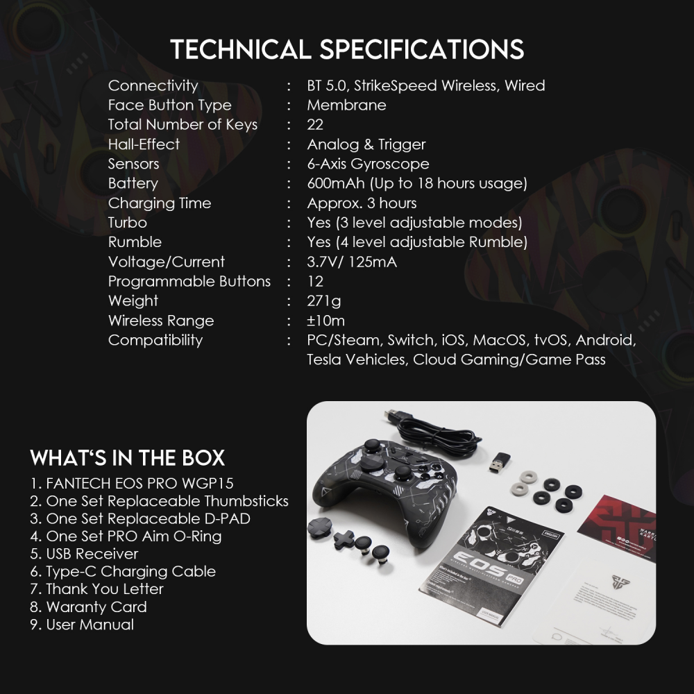 Joypad wireless Fantech WGP15 EOS PRO multiplatform RGB rainbow