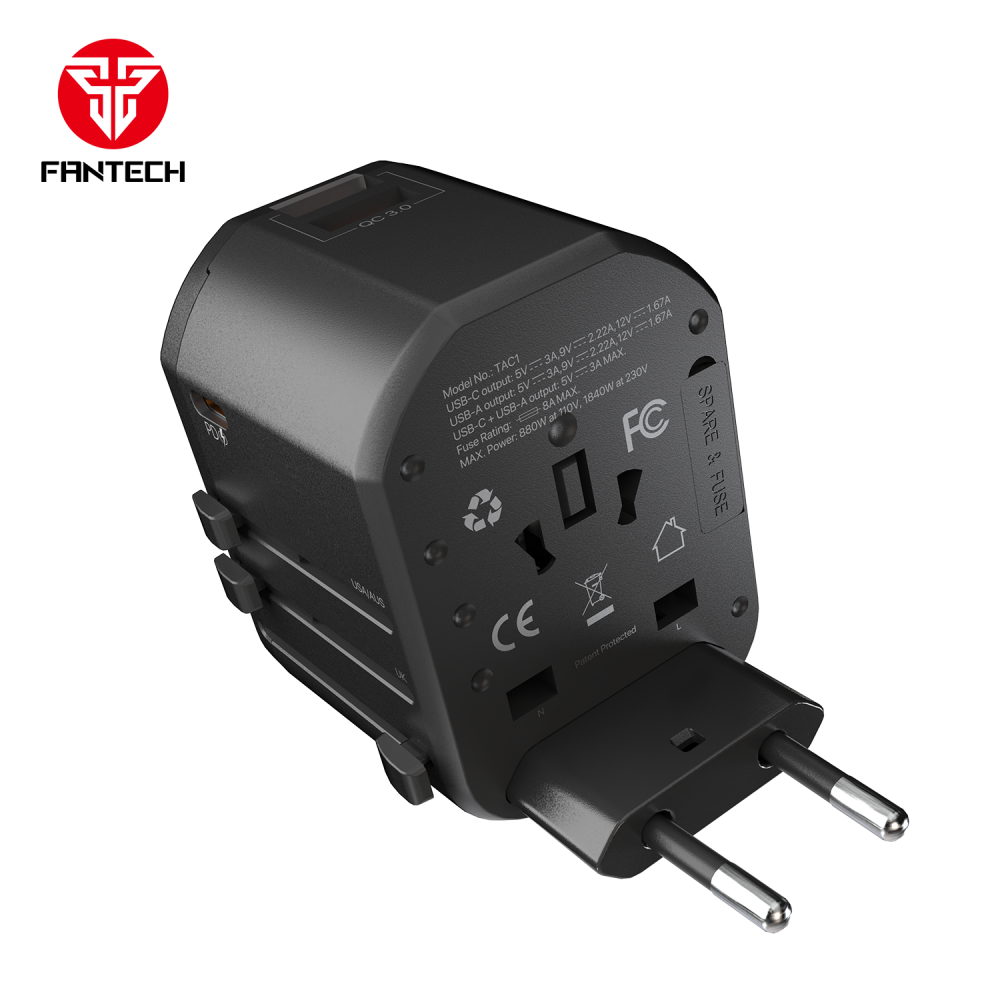 Univerzalni Multi Adapter Fantech TAC1 Power Cube 20W, PD, QC 3.0, 20W, crni