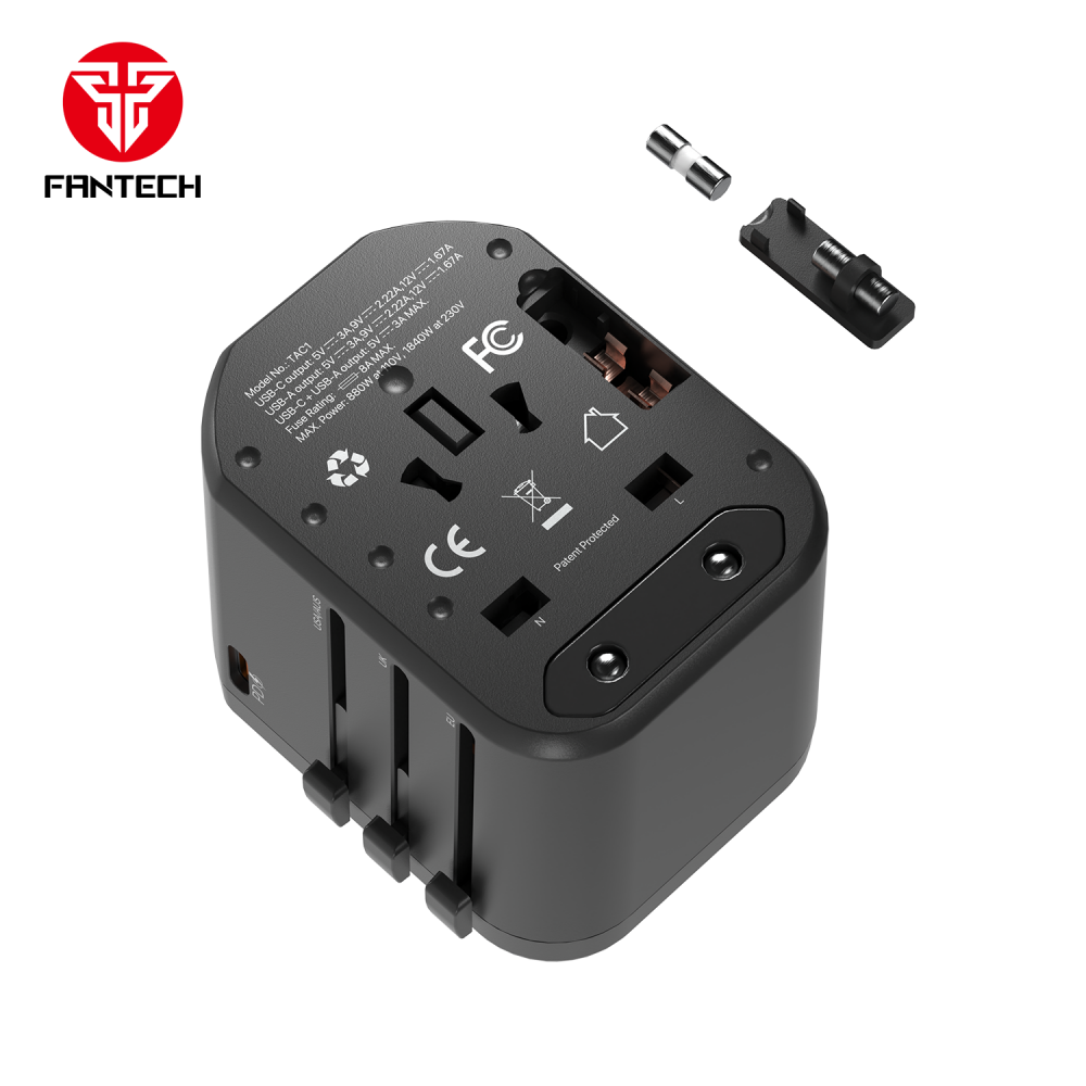 Univerzalni Multi Adapter Fantech TAC1 Power Cube 20W, PD, QC 3.0, 20W, crni
