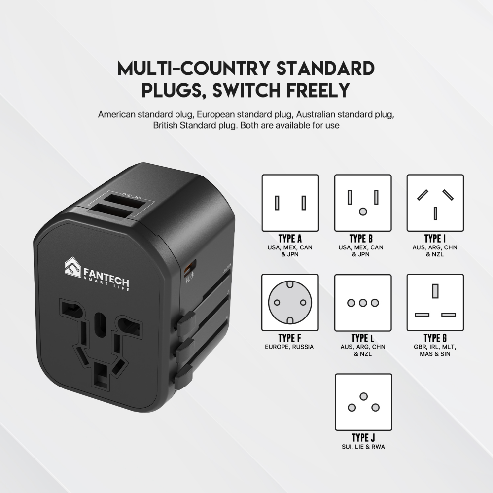 Univerzalni Multi Adapter Fantech TAC1 Power Cube 20W, PD, QC 3.0, 20W, crni