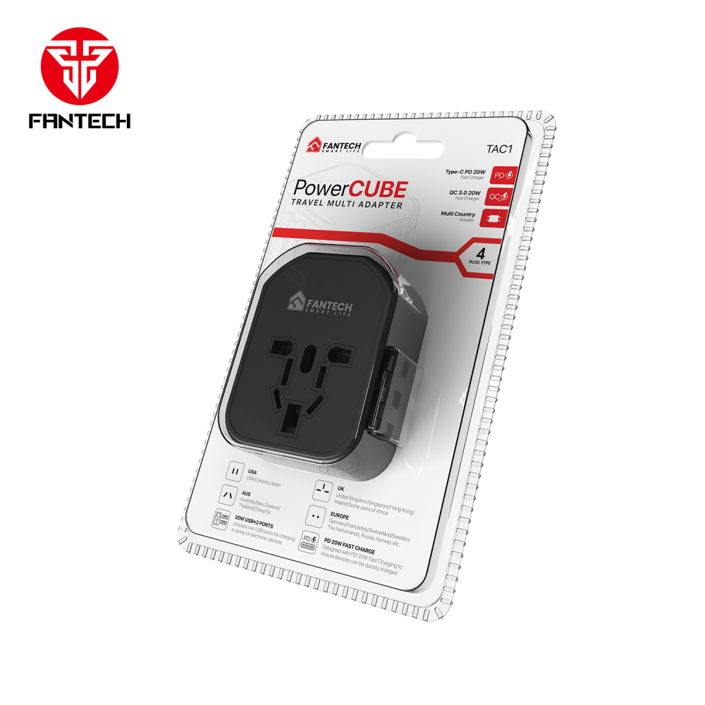Univerzalni Multi Adapter Fantech TAC1 Power Cube 20W, PD, QC 3.0, 20W, crni