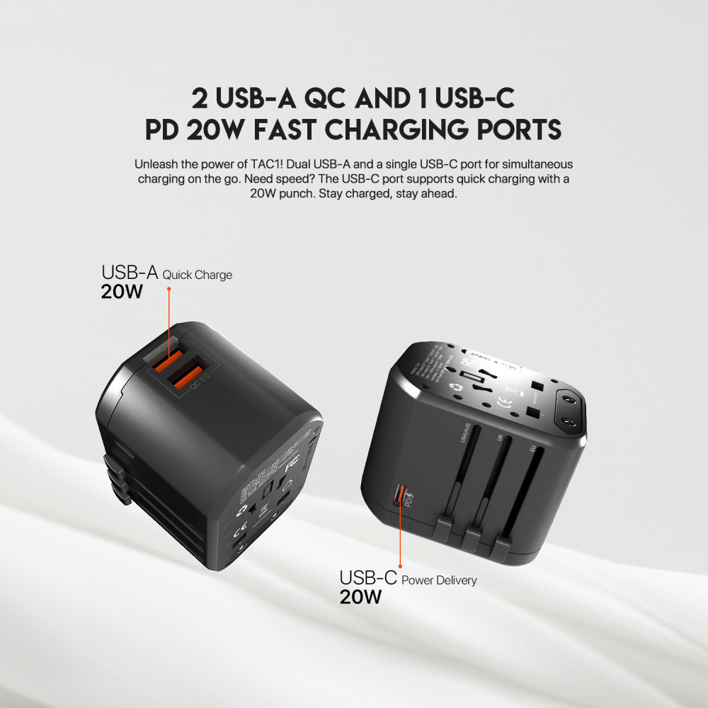Univerzalni Multi Adapter Fantech TAC1 Power Cube 20W, PD, QC 3.0, 20W, crni