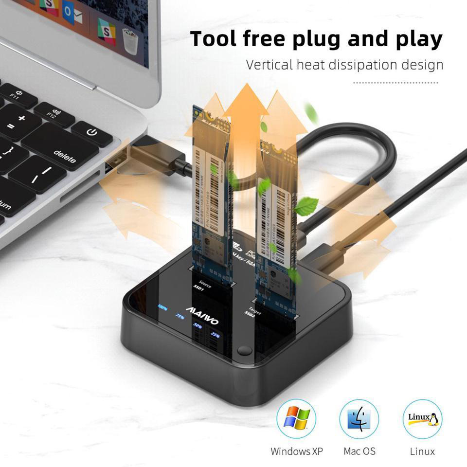 Docking station MAIWO K3016P2, Type C 3.2 na 2x M.2 NVMe clone crni