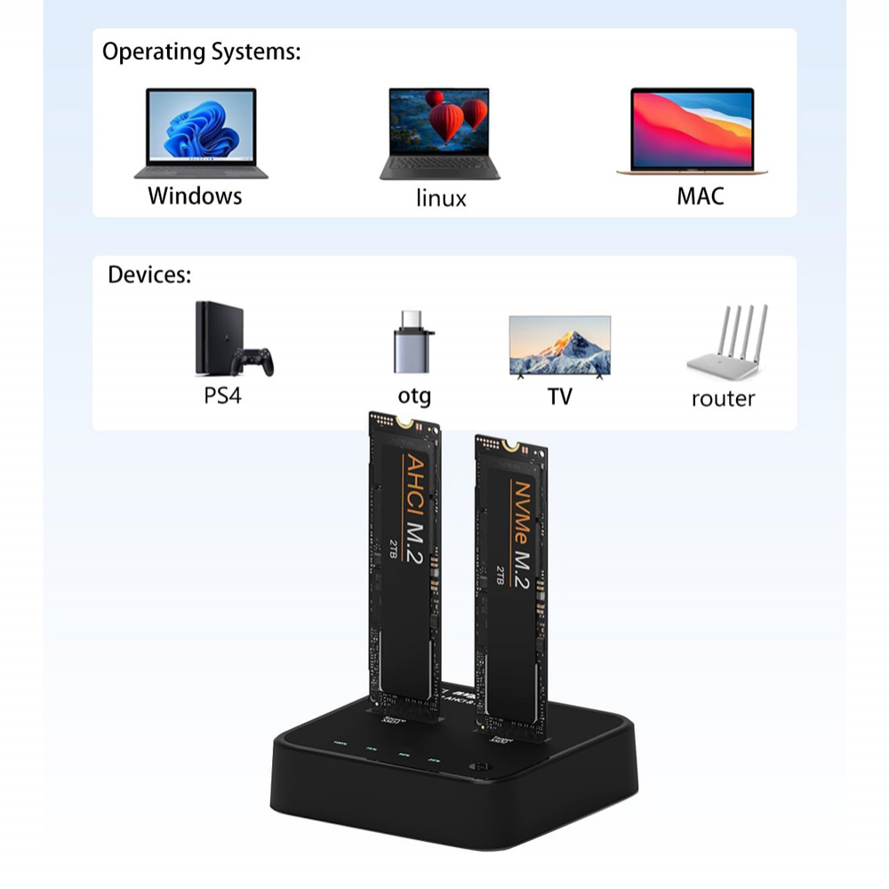 Docking station MAIWO K3016P2, Type C 3.2 na 2x M.2 NVMe clone crni