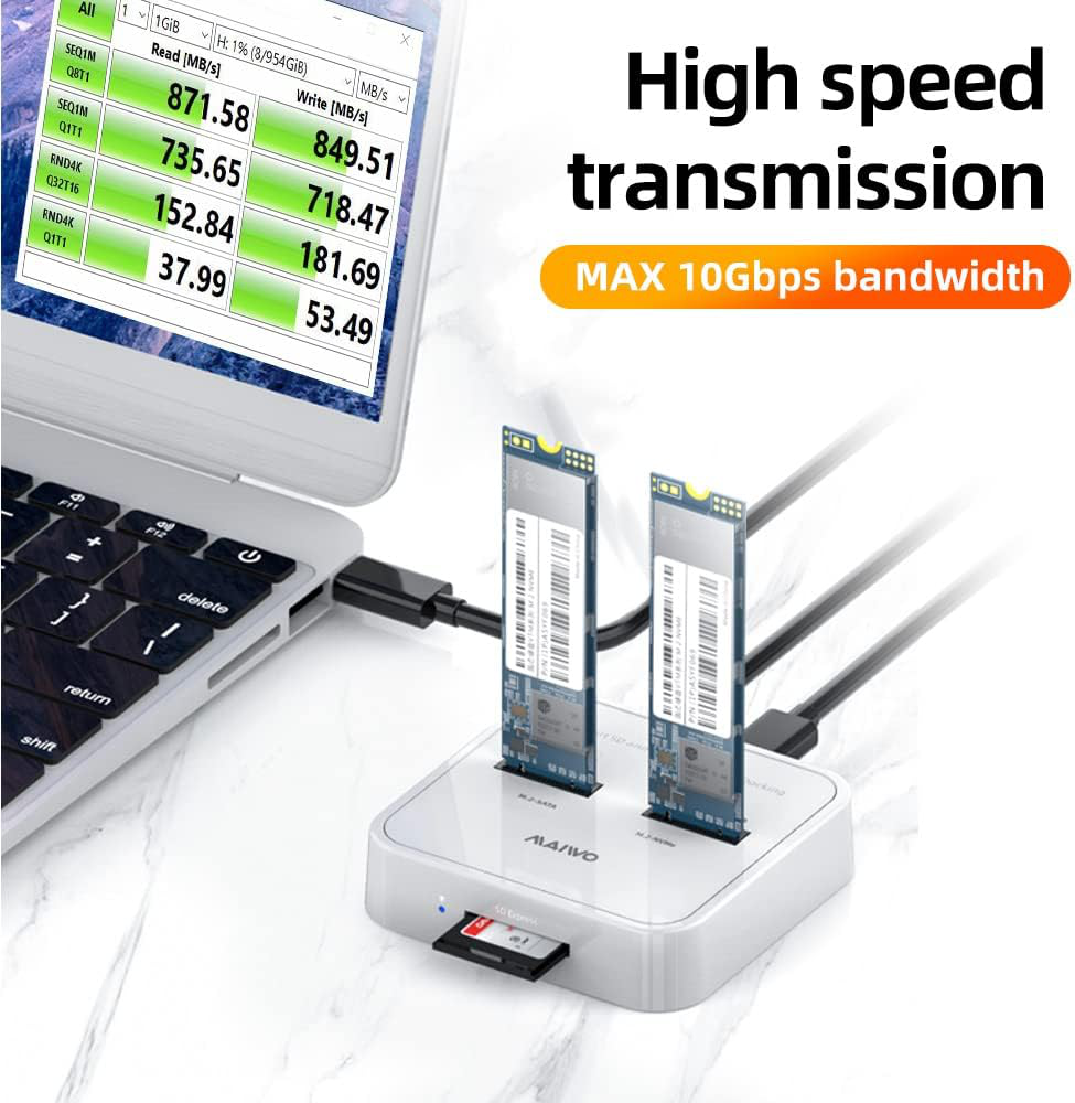Docking station MAIWO K3016SD, Type C 3.2 na 2 x M.2 (SATA i PCIe NvMe), SD Card, beli