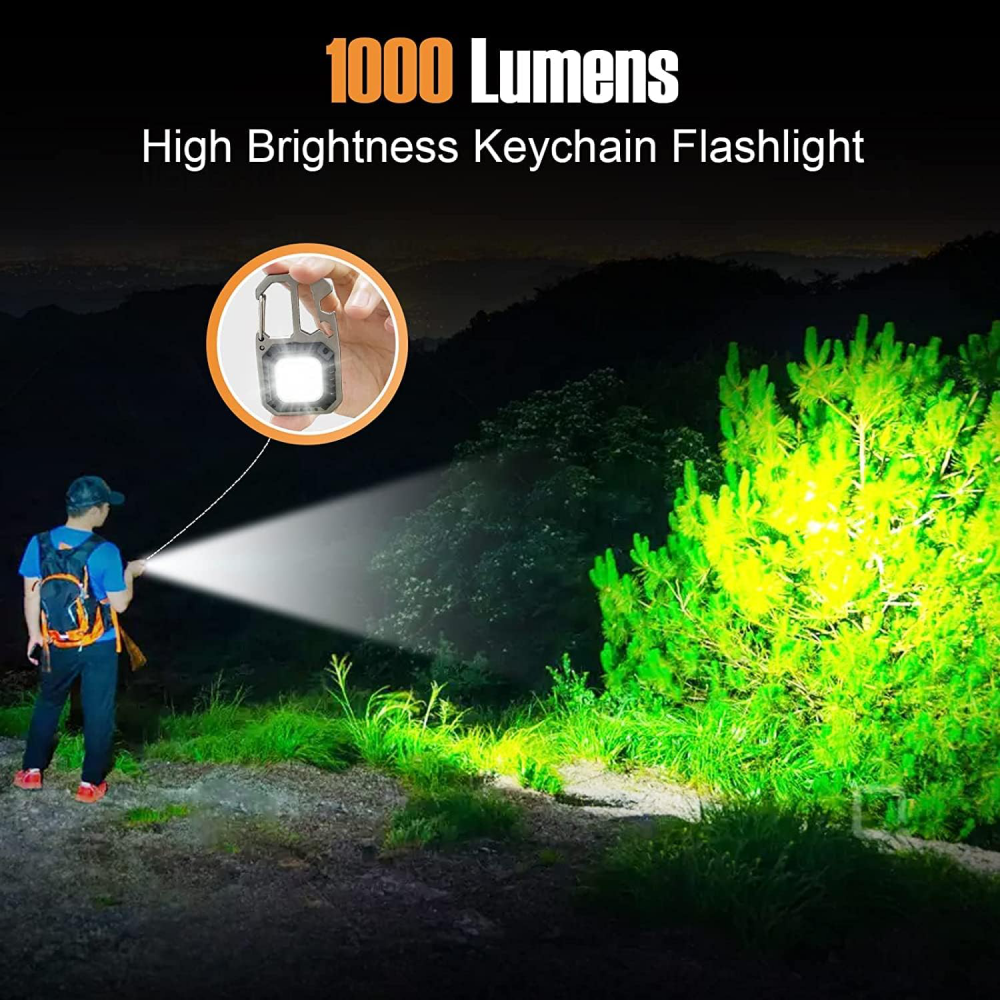 LED lampa privezak, otvarac za flase, univerzalni kljuc sa razbijacem stakla i srafcigerima, crna