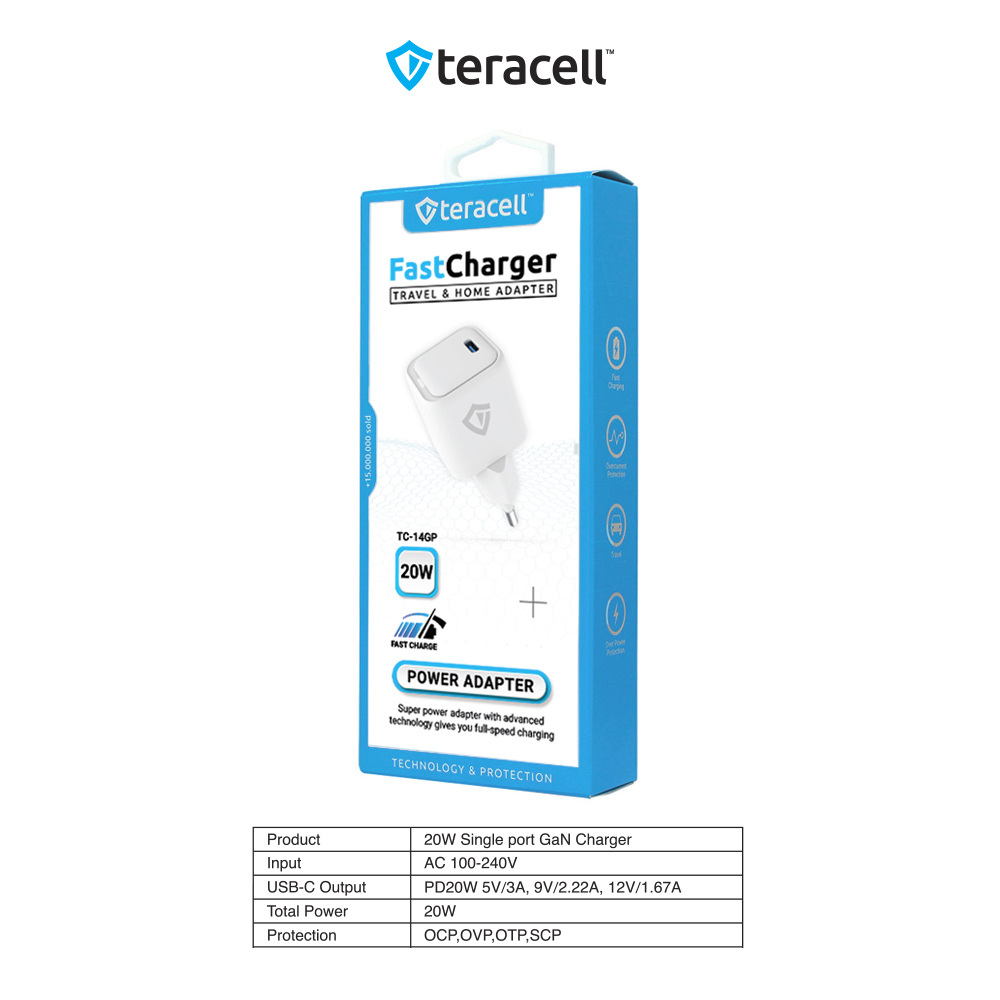 Kucni punjac Teracell Evolution TC-14GP, GaN, PD 3.0, 20W beli CE