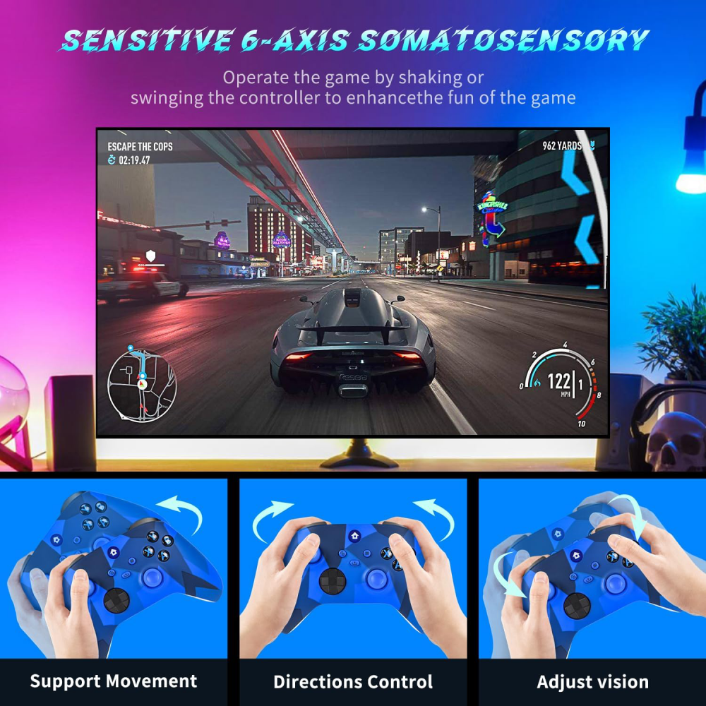 Joypad WIFI kontroler za XBOX One, XBOX X series, PC Windows, PS 3 mermerno plava