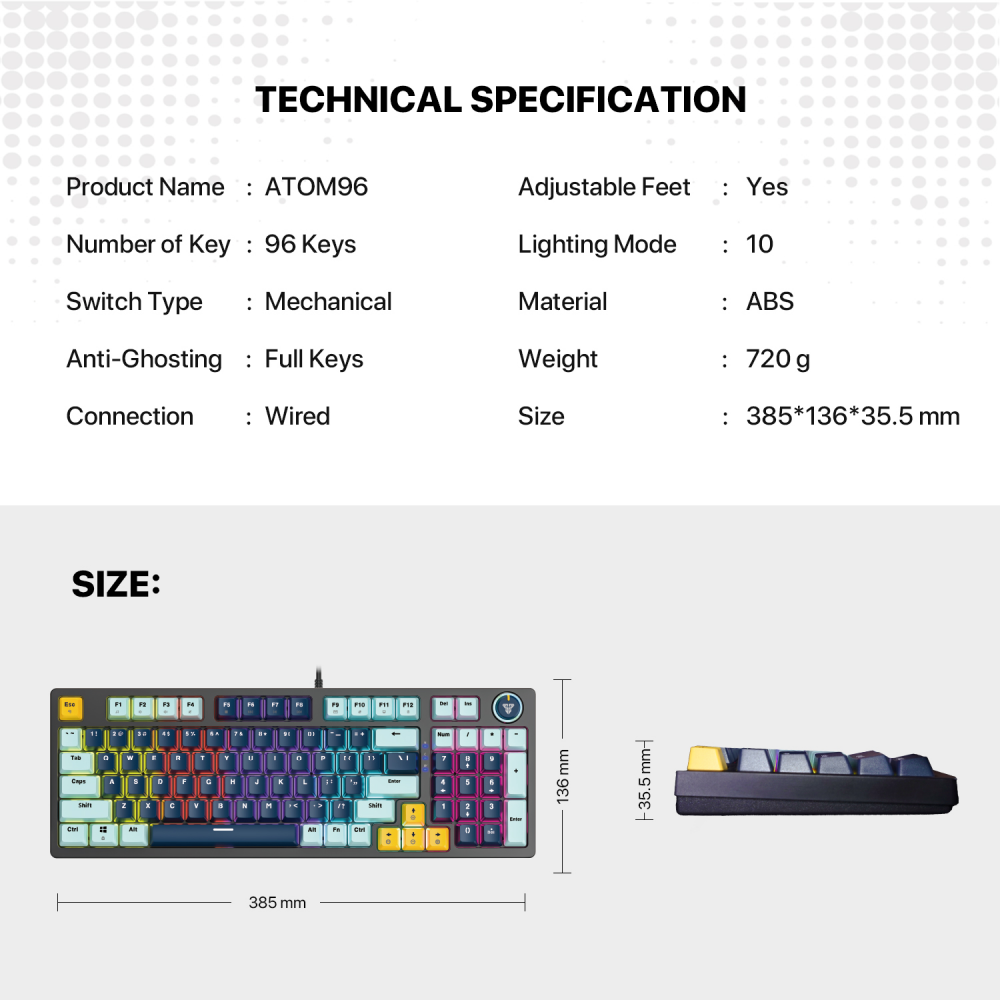 Tastatura Mehanicka Gaming Fantech MK890 RGB Atom 96 Navy (Blue switch)
