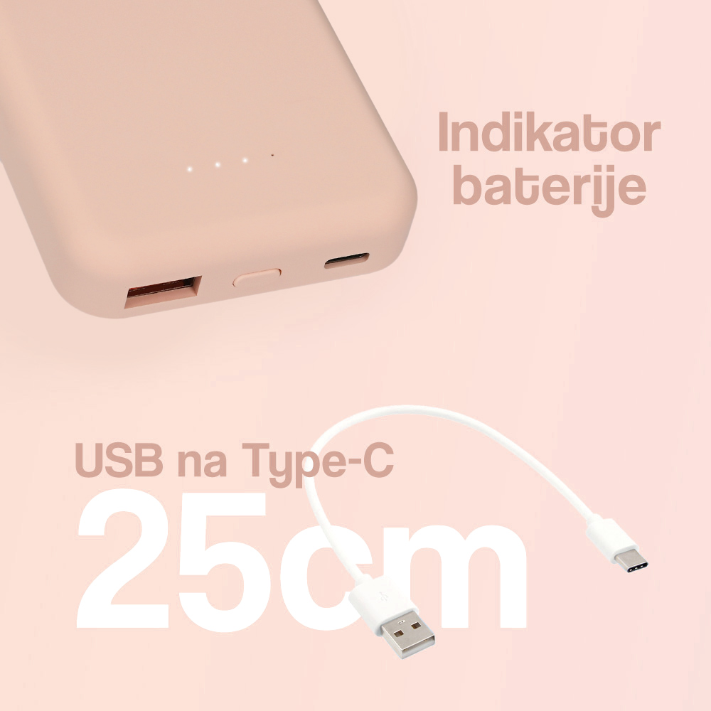 Power bank prenosiva baterija Magsafe PD 5000 mAh roze