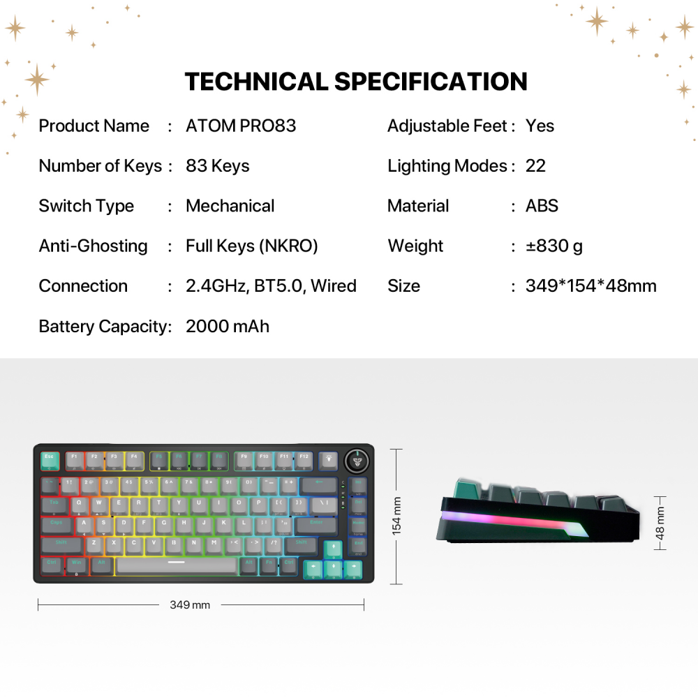 Tastatura Mehanicka Gaming Fantech MK913 RGB Atom PRO83 Wireless Mercury (blue switch)
