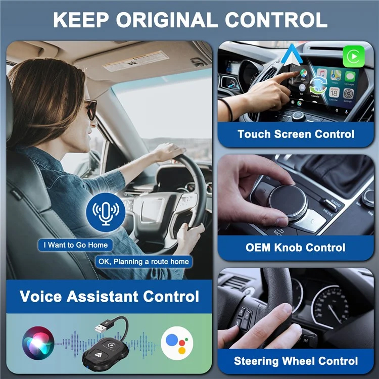 TechAdro Carplay Wireless Adapter za auto Andorid 2 u 1 USB, Type C crni