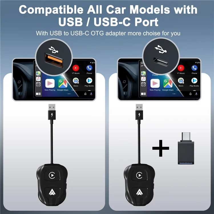 TechAdro Carplay Wireless Adapter za auto Andorid 2 u 1 USB, Type C crni