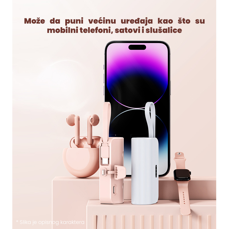 Power bank prenosiva baterija privezak 5000mAh lightning crna