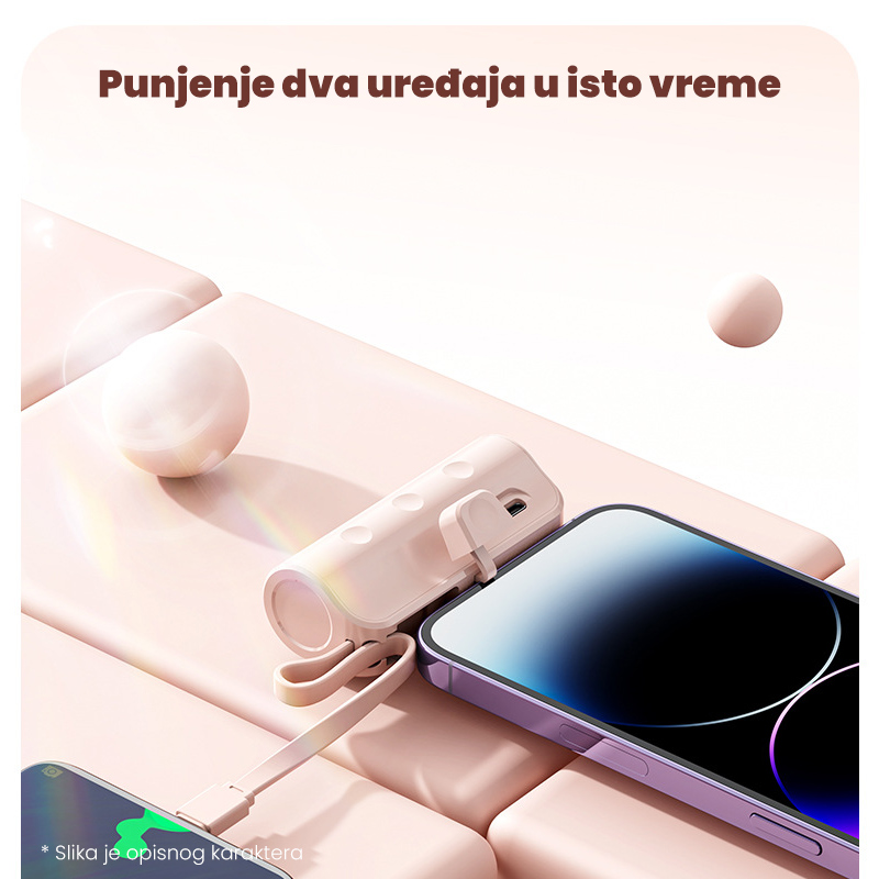Power bank prenosiva baterija privezak 5000mAh Type C bela