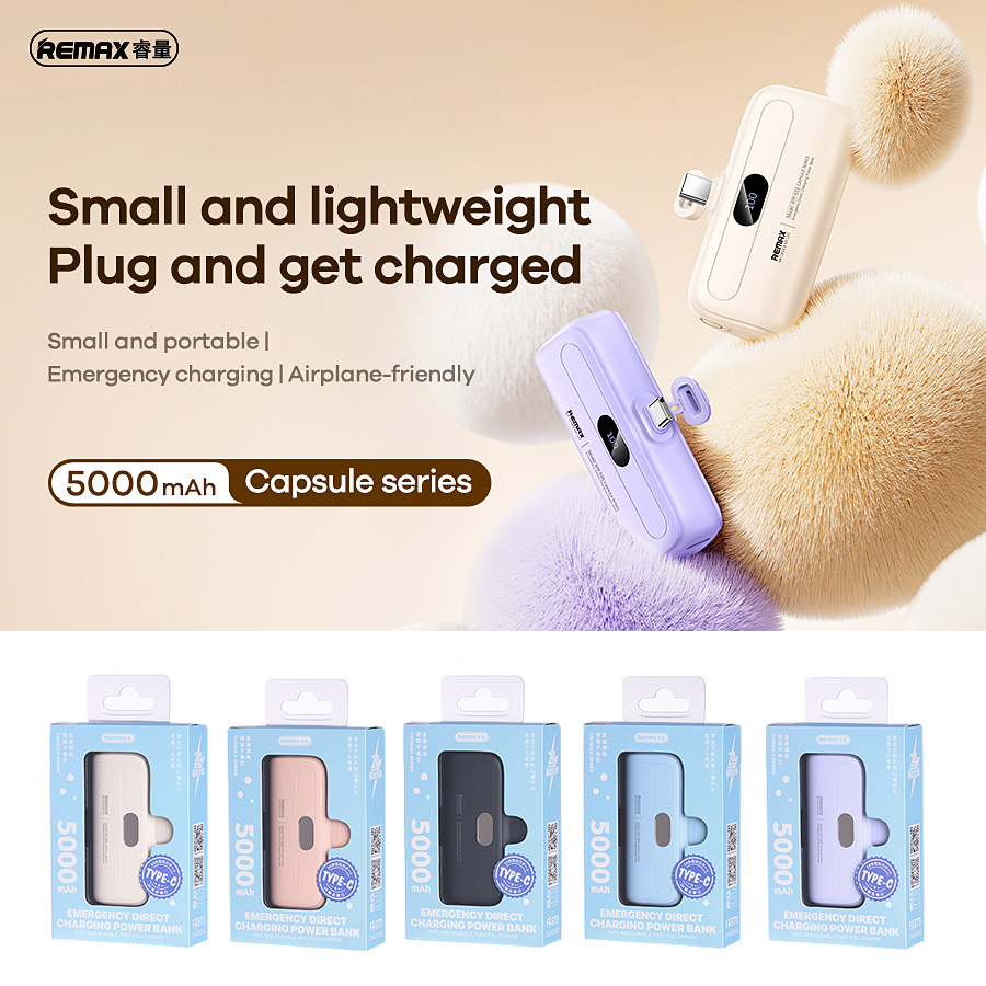 Power bank prenosiva baterija REMAX Capsule series RPP-632 2A Type C 5000mAh roze