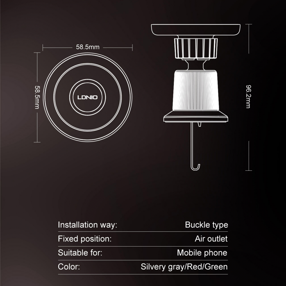 Auto stalak za ventilaciju LDNIO MA22 magnetic crni