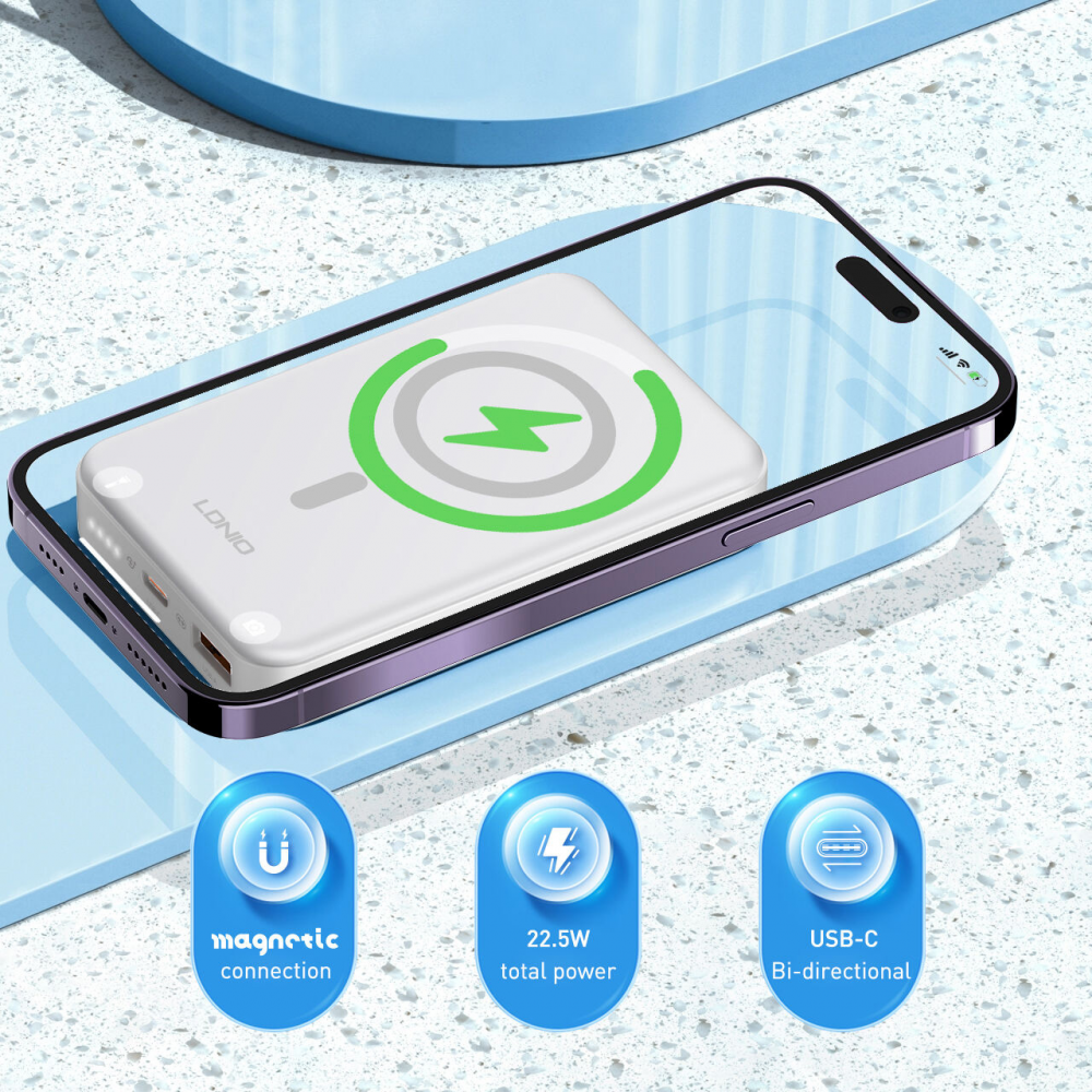 Back up baterija LDNIO PQ16 10000mAh, 15W wireless, sivo bela