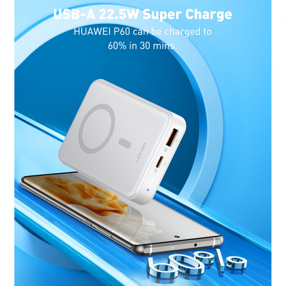Back up baterija LDNIO PQ16 10000mAh, 15W wireless, sivo bela