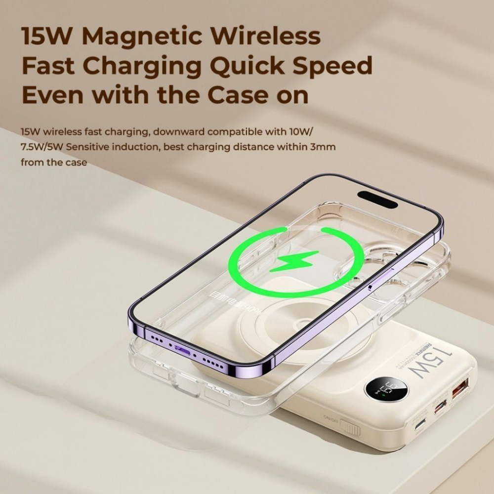 Power bank prenosiva baterija Magsafe REMAX Lecho Series RPP-527 PD 20W + QC 22.5W Fast Charging 10000mAh beli