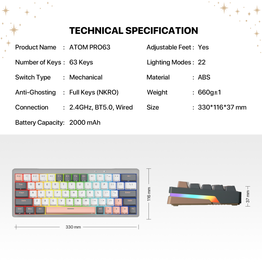 Tastatura Mehanicka Gaming Fantech MK912 RGB Atom PRO63 Wireless Saturn (red switch)