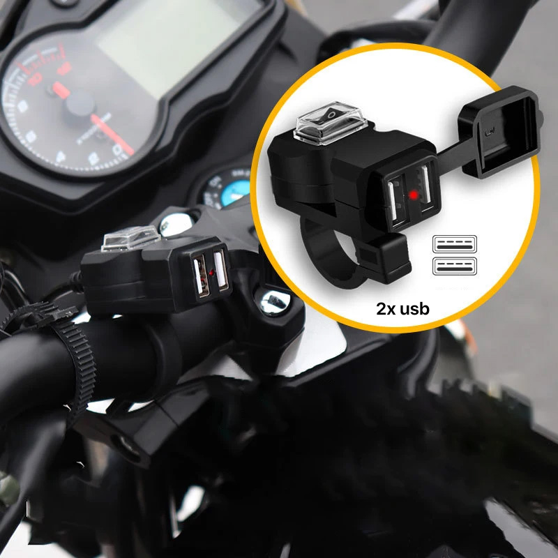Adapter 2.1A vodootporni za motor 1.5m crni