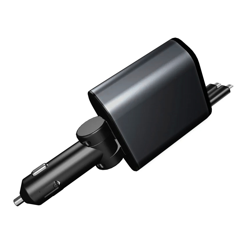 Auto punjac C1 4u1 PD 3A, USB 2.4A 120W (total) sa Type C/lightning kablom tamno sivi
