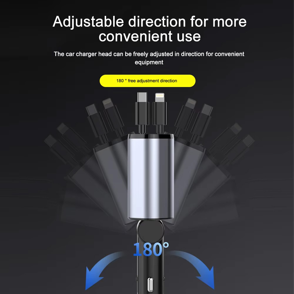 Auto punjac C1 4u1 PD 3A, USB 2.4A 120W (total) sa Type C/lightning kablom tamno sivi