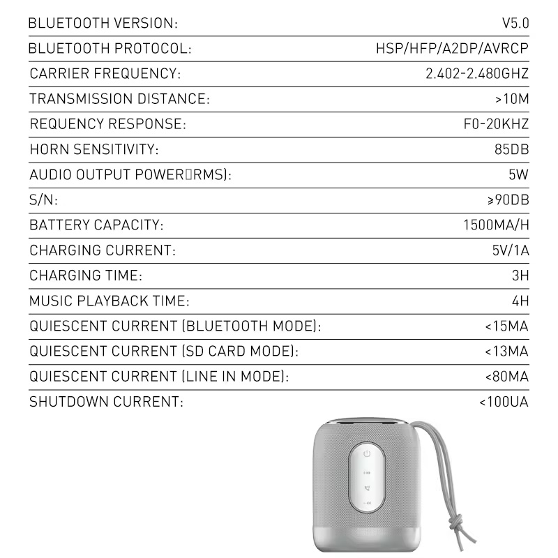 Bluetooth zvucnik LDNIO BTS 12, 5W, sivi