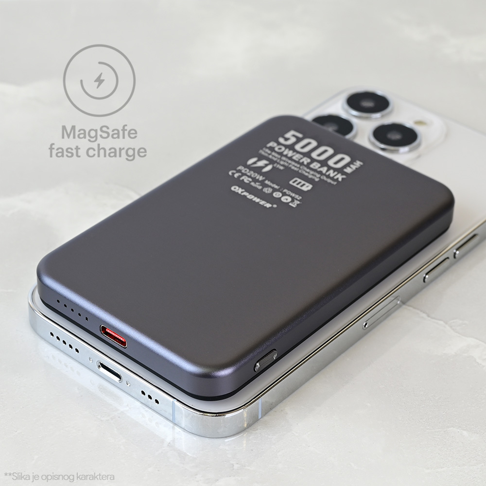 Power bank prenosiva baterija Magsafe Oxpower PD W52 5000mAh crna