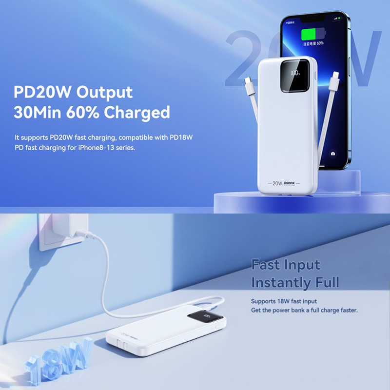 Power bank prenosiva baterija REMAX Suji Series RPP-500 20W+22.5W PD+QC 10000mAh ljubicasta