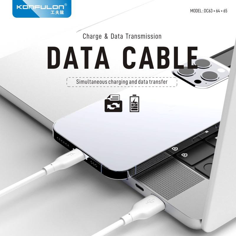 Data kabl KONFULON DC64, 3A, USB iPhone Lightning beli 1m