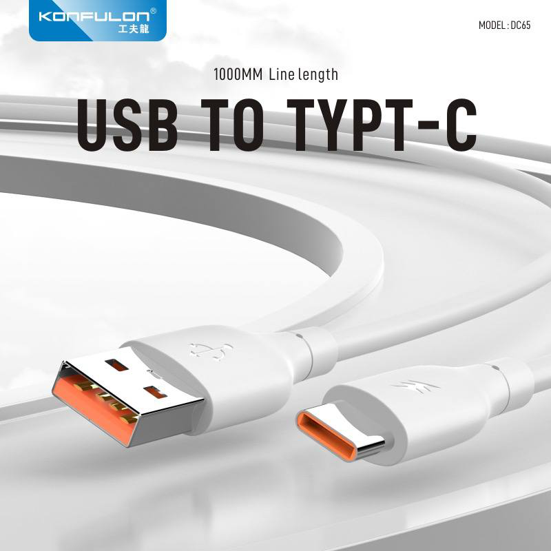 Data kabl KONFULON DC65, 3A, USB na Type C beli 1m