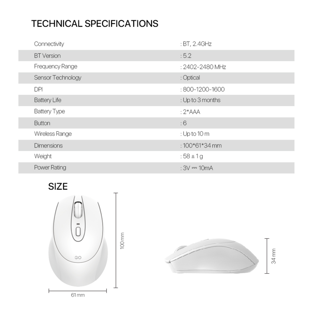 Kancelarijski mis Fantech W191s Go beli