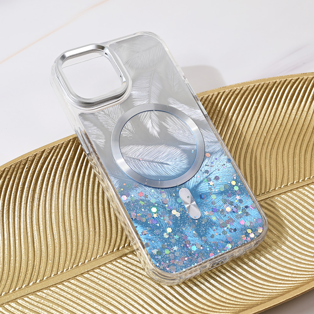 Torbica Magsafe Glitter za iPhone 15 6.1 svetlo plava