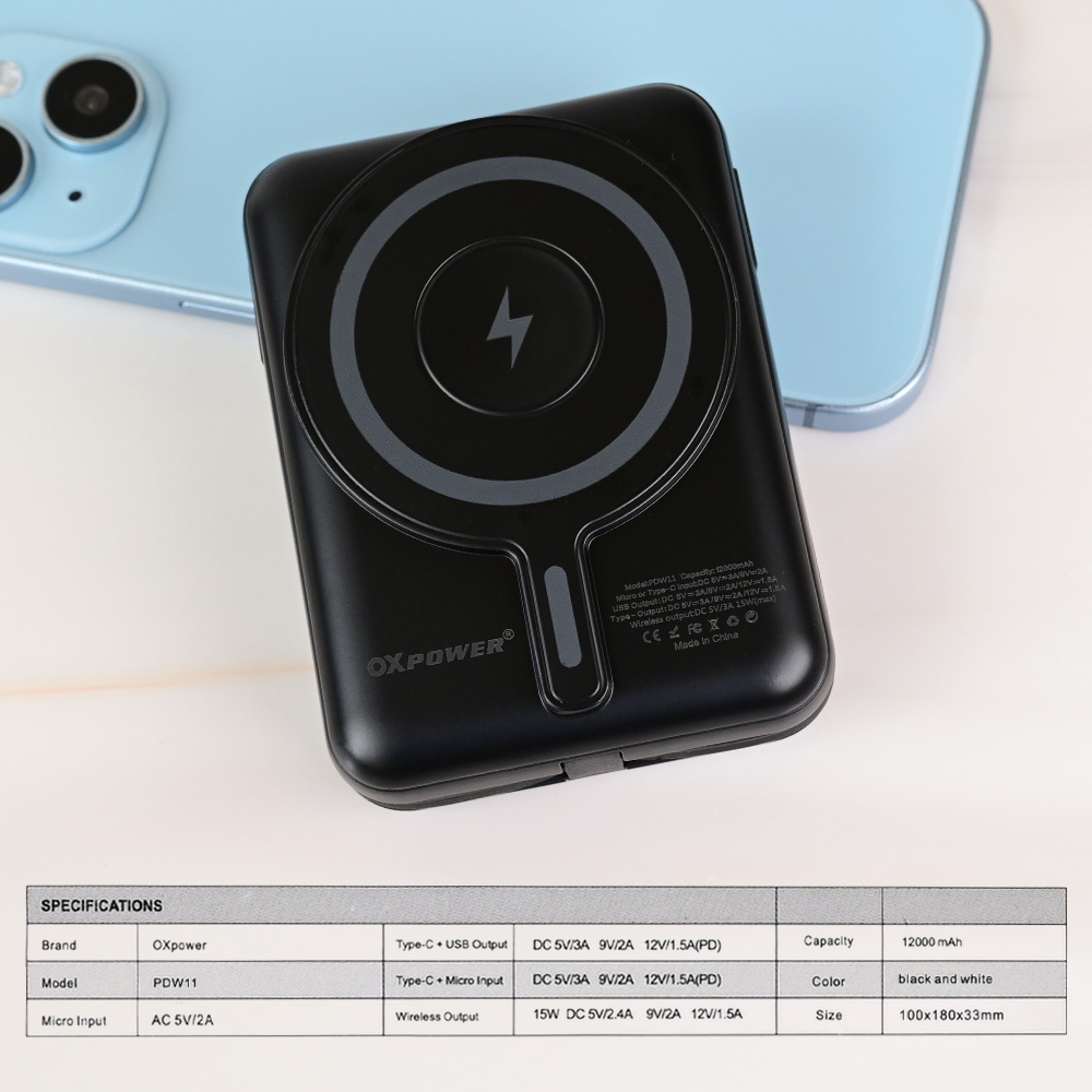 Power bank prenosiva baterija Oxpower PDW11 PD QC 22.5W 12000 mAh crna