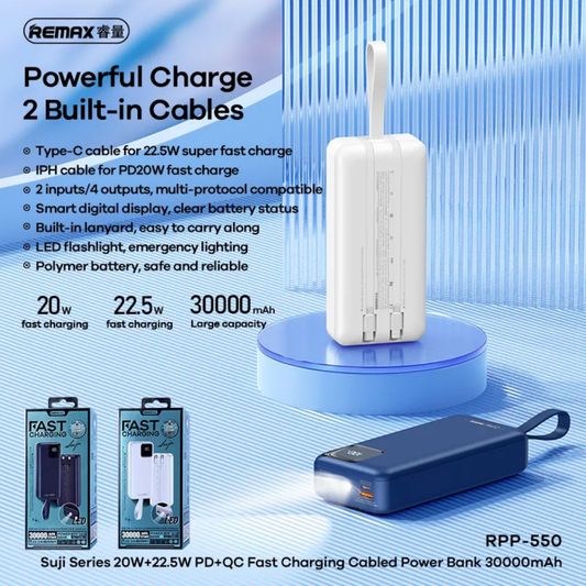 Power bank prenosiva baterija REMAX Suji Series RPP-550 20W+22.5W PD+QC 30000mAh plava