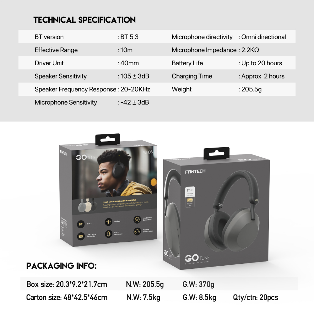 Bluetooth slusalice Fantech GO Tune WH06 bez