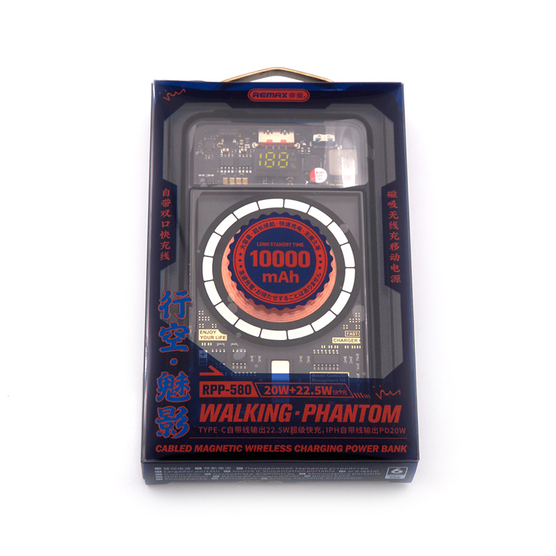 Power bank prenosiva baterija REMAX Phantom Series RPP-580 PD 20W+QC 22.5W 10000mAh crni