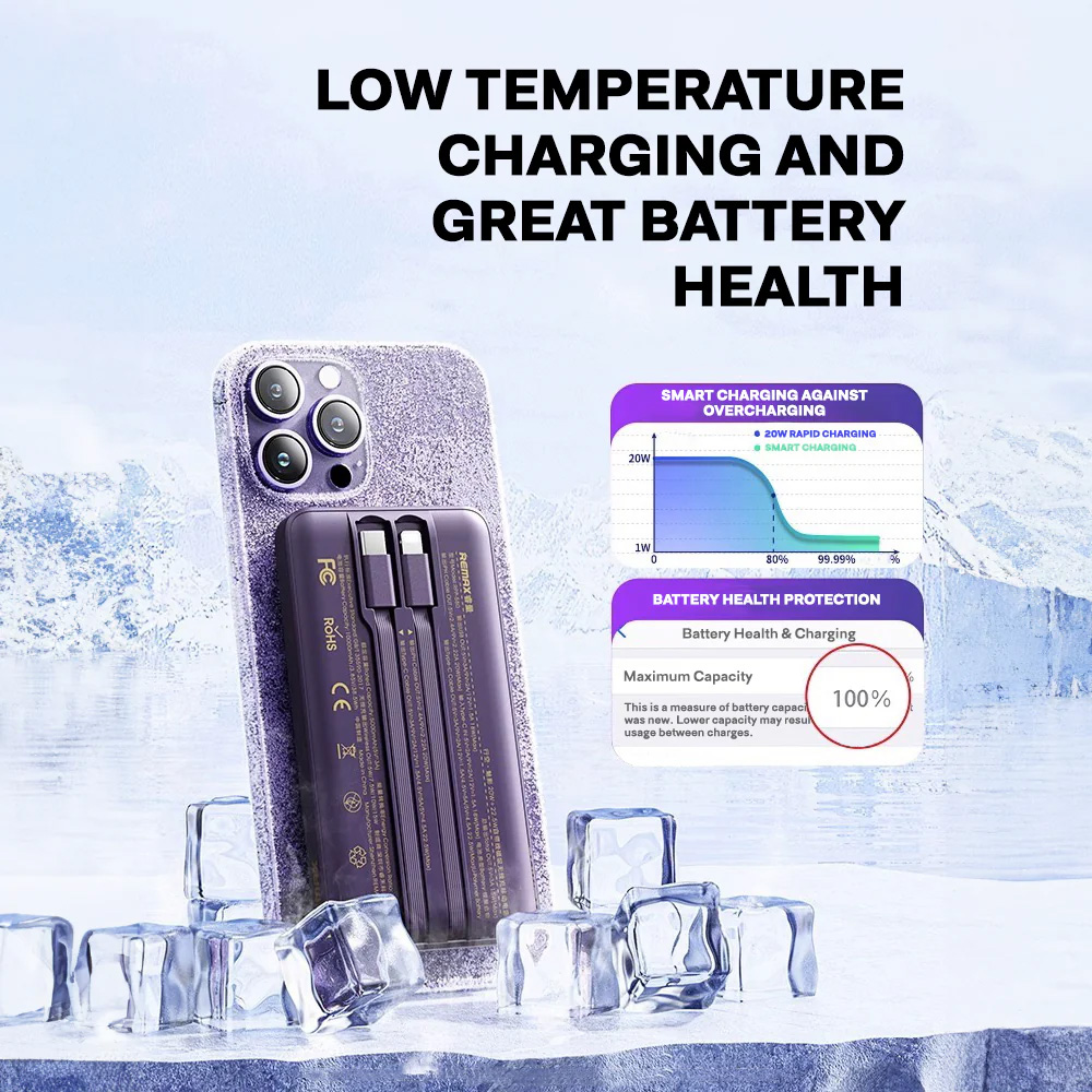 Power bank prenosiva baterija REMAX Phantom Series RPP-580 PD 20W+QC 22.5W 10000mAh ljubicasti