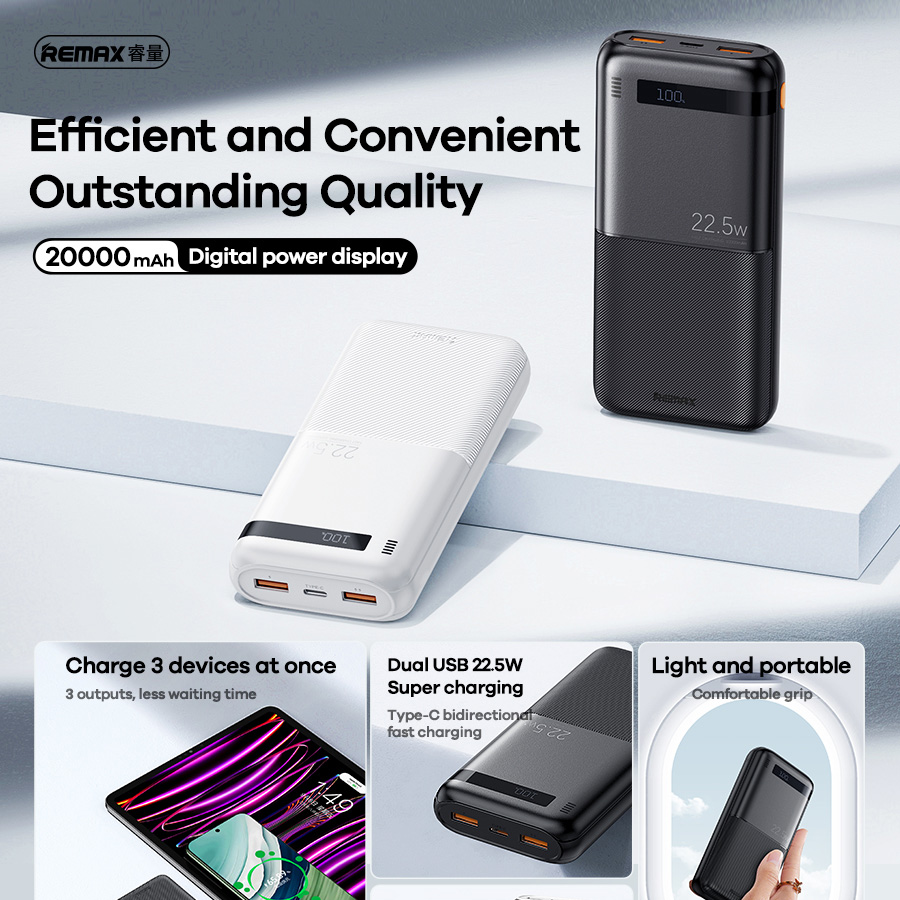 Power bank prenosiva baterija REMAX Piloteer Series RPP-72 20W+22.5W Fast Charging 20000mAh beli