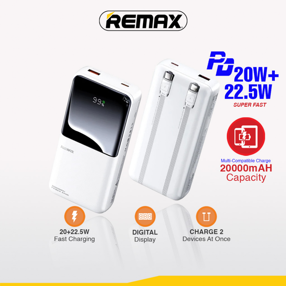 Power bank prenosiva baterija REMAX Cynlle Series RPP-680 PD 20W+QC 22.5W 20000mAh beli