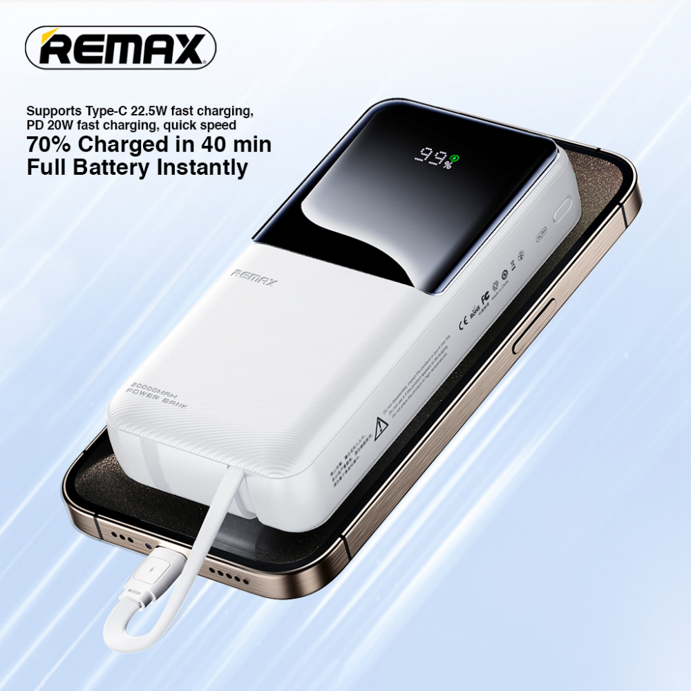 Power bank prenosiva baterija REMAX Cynlle Series RPP-680 PD 20W+QC 22.5W 20000mAh beli