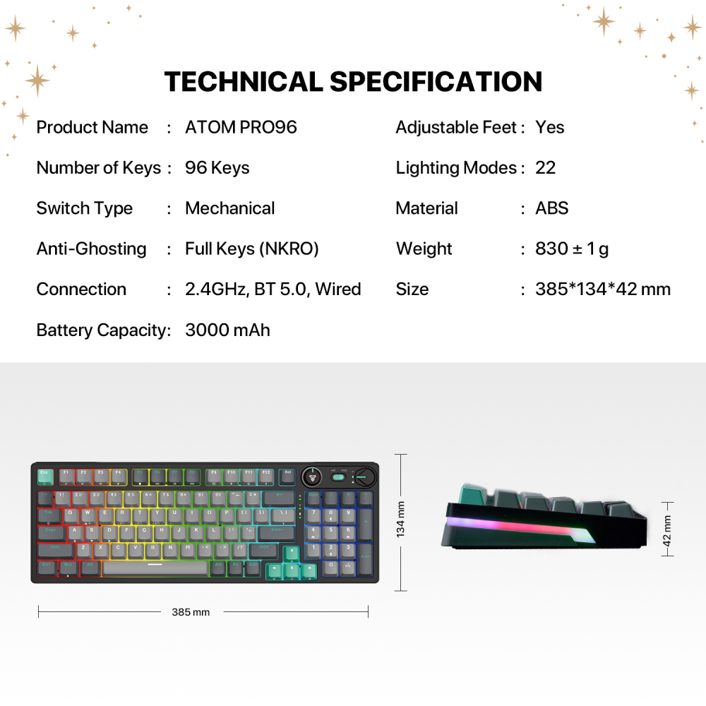 Tastatura Mehanicka Gaming Fantech MK914 RGB Atom PRO96 Wireless Saturn (red switch)